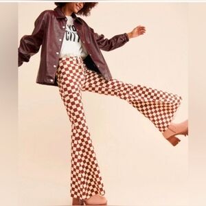Forever 21 Brown and White Checkered Flare Pants Y2K